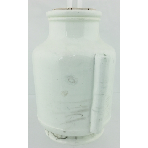 85 - THE BURLINGTON INHALER. 5.25ins tall. Off white glaze, black transfer THE BURLINGTON/ INHALER & line... 