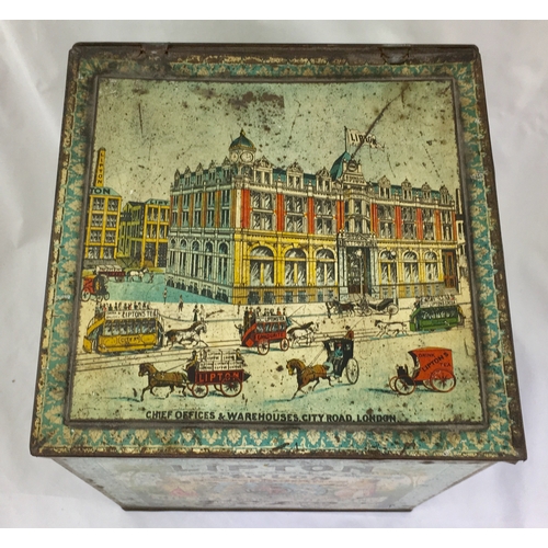 95 - LIPTONS SHOP COUNTER
DISPLAY TIN. 13.5 by 11ins
square, elaborate images all round
for LIPTON/ LIMIT... 