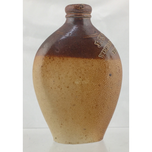 126 - ETON FLAT SIDED SPIRIT FLASK. 5.5ins tall. T.t, salt glaze front below impressing, with a
strong ora... 