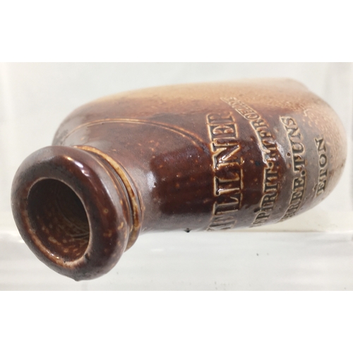 126 - ETON FLAT SIDED SPIRIT FLASK. 5.5ins tall. T.t, salt glaze front below impressing, with a
strong ora... 