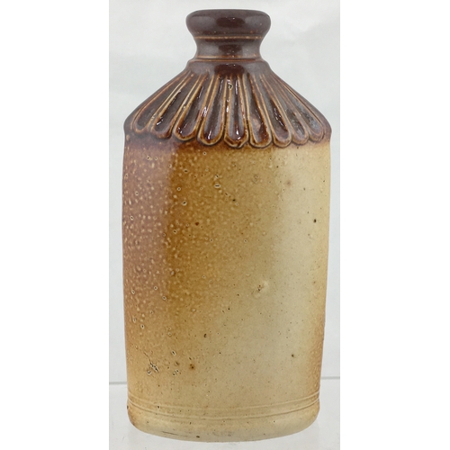 127 - LONDON SPIRIT FLASK. 7ins tall. T.t, salt glaze
dark to the right side, flattened rectangular shape ... 