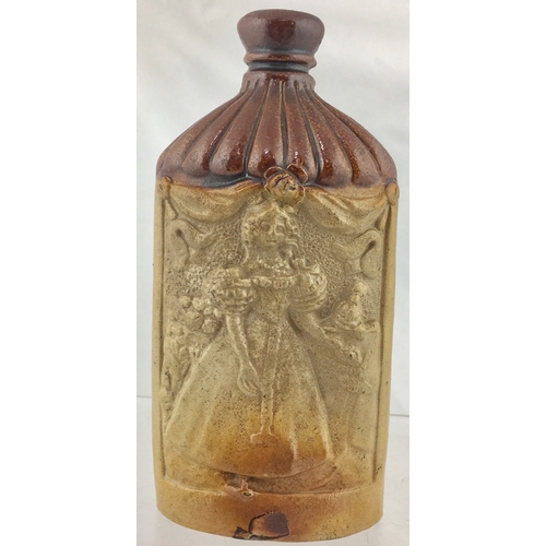 142 - PUB NAMED QUEEN VICTORIA REFORM FLASK. 7.25ins tall. Smaller variation to previous lot
with even gre... 