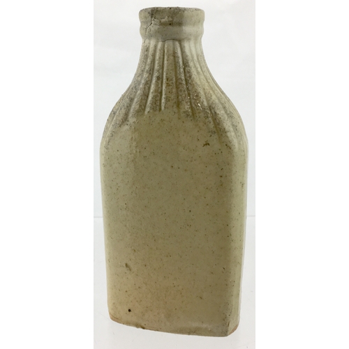 144 - BRIGG SLAB SEAL FLASK. 6ins tall. Grey/ green slip glaze. Flattened rectangular flask, sloping shoul... 