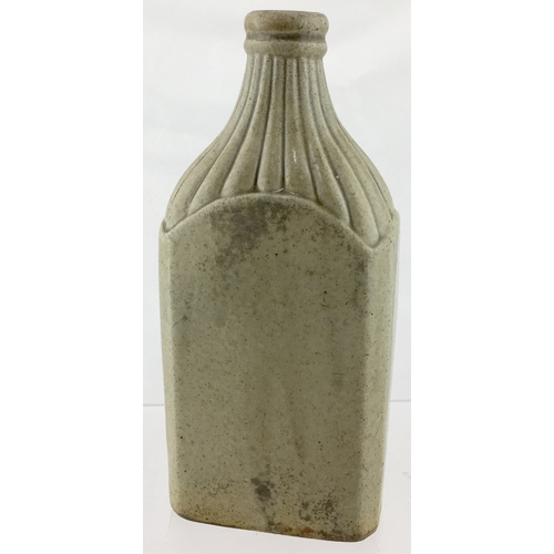 146 - HULL SLAB SEAL FLASK. 9ins tall. Grey/ green slip glaze. Flattened rectangular flask, sloping should... 