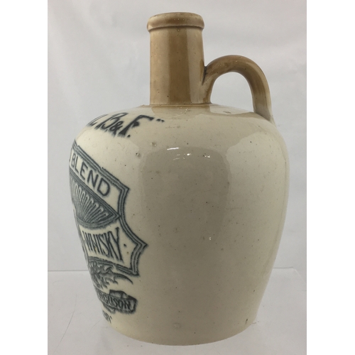 153 - BLACK & FERGUSON WHISKY JUG. (WG p 25) 7.5ins tall. Tan neck, lower off white glaze,
black transfer ... 