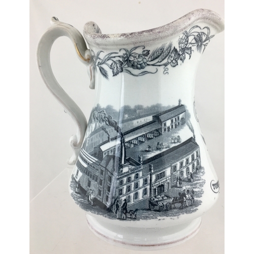 157 - TUNSTALL BREWERY LARGE JUG. 8.25ins tall, white glaze. A very highly detailed, strong black transfer... 