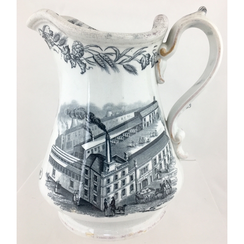 157 - TUNSTALL BREWERY LARGE JUG. 8.25ins tall, white glaze. A very highly detailed, strong black transfer... 