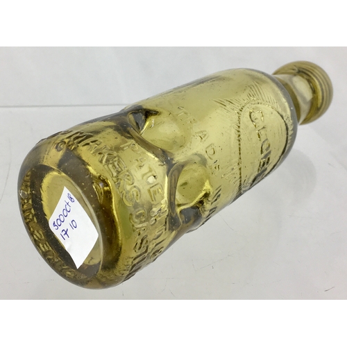 190 - SALFORD SYKES
MACVAY PATENT
CODD BOTTLE. 7.25ins
tall. Light amber glass,
6 retaining lugs to base,
... 