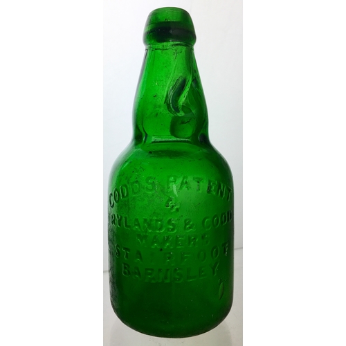 40A - DUMPY NARROW NECK CODDS PATENT 4. 7.25ins tall. Vivid green glass narrow neck codd with two neck ret... 