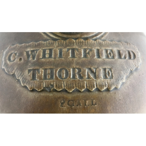 30 - THORNE FLAGON. 15ins, T. t, handled, 2 gallon, impressed G. WHITFIELD/ THORNE.