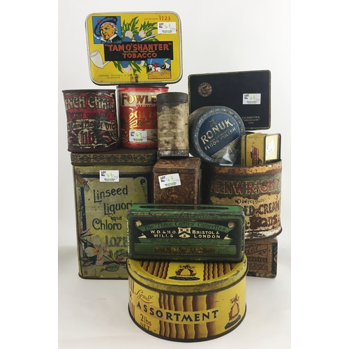 47 - TINS MIXED GROUP. Tallest 9ins, golden syrup, smoking related, floor polish etc. (15+)