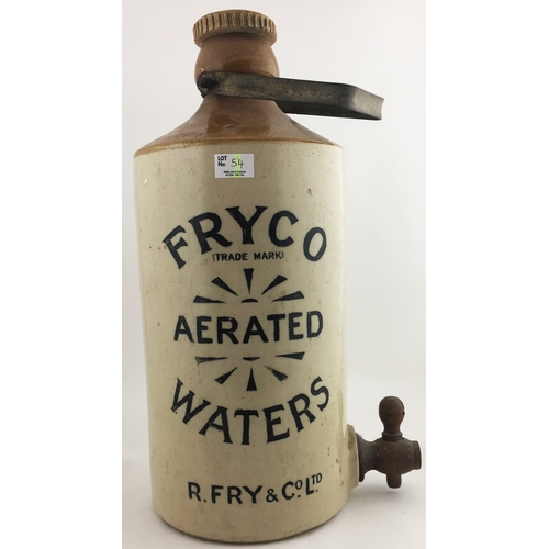 54 - FRYCO AERATED WATERS FLAGON. 18ins tall, t. t, black transfer, FRYCO/ AERATED/ WATERS/ R. FRY & CO L... 