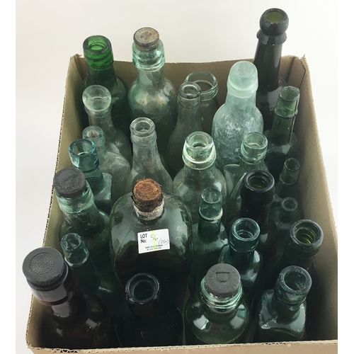 56 - MIXED GLASS GROUP. Tallest 10ins, various bottles inc. Sauces, beers, some embossed, some plain. A r... 