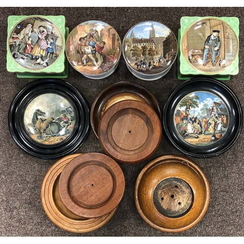 69 - POT LID GROUP. Largest 6ins. A mixture of multicoloured Pratt Ware lids with bases, 2 in frames plus... 