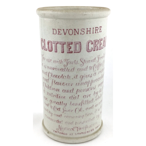 224 - HORNERS DEVONSHIRE CYLINDER CREAM POT. 4.5ins, cream glaze, pink transfer HORNER’S/ DEVONSHIRE/ CLOT... 