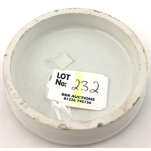 232 - LETHEBY’S LOGWOOD POMADE POT LID. 3.25ind diam, black transfer LETHEBY’S/ LOGWOOD/ POMADE/ ANDREWS. ... 