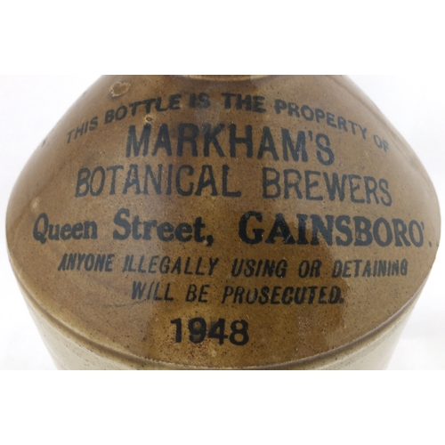 249 - GAINSBORO FLAGON. 12ins, t.t, handled, black transfer, original s.s, MARKHAM’S/ BOTANICAL BREWERS/ Q... 