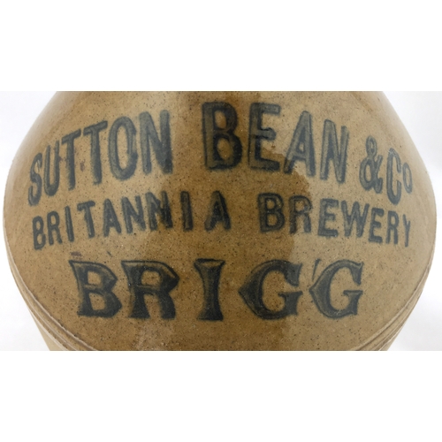 250 - BRIGG FLAGON. 11ins, t.t, top half glazed, bottom half dull, black transfer, SUTTON BEAN & CO/ BRITA... 