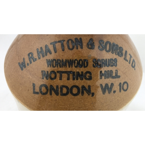 251 - NOTTING HILL FLAGON. 13ins, t.t, handled, black transfer, W. R. HATTON & SONS LTD/ WORMWOOD SCRUBS/ ... 