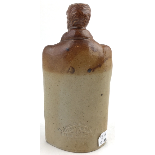 333 - LORD JOHN RUSSELL REFORM FLASK. 7ins tall, t.t, salt glazed flask formed a modelled bust of Lord Joh... 