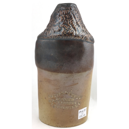 334 - BROUGHAMS REFORM FLASK. 7ins tall, t.t, salt glazed flask formed a modelled bust, scroll in hand fro... 