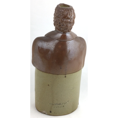 337 - ROBERT PEEL REFORM FLASK. 9ins tall, t.t, salt glaze flask formed as modelled bust of Sir Robert Pee... 