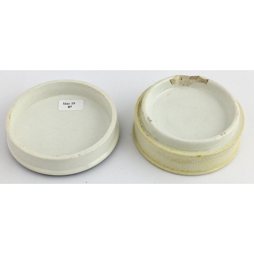 509 - PORTSEA AROMATIC TOOTH PASTE POT LID & BASE. (APL pg 175, 43) 3ins diam. Busy black transfer ELLIS’S... 