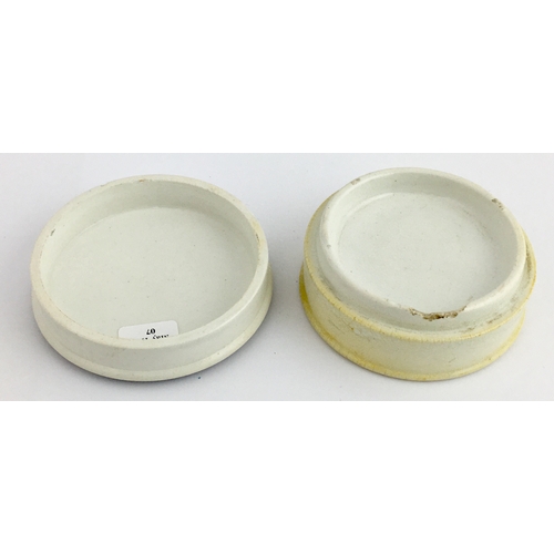 509 - PORTSEA AROMATIC TOOTH PASTE POT LID & BASE. (APL pg 175, 43) 3ins diam. Busy black transfer ELLIS’S... 