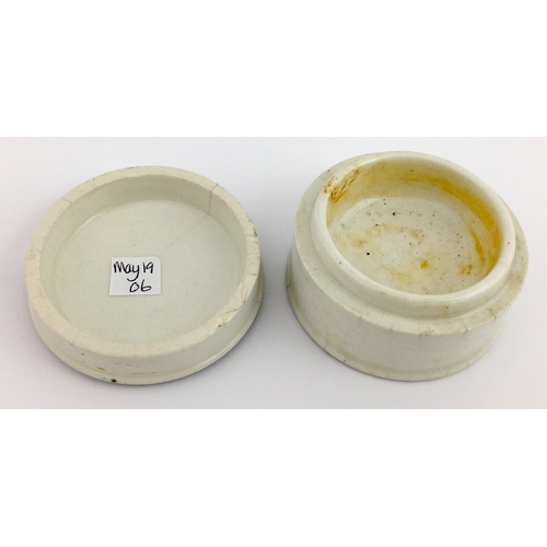 512 - SENIORS CARBOLIC TOOTH PASTE POT LID & BASE. (APL pg 531, 56) 2.25ins diam. Black transfer SENIOR’S ... 