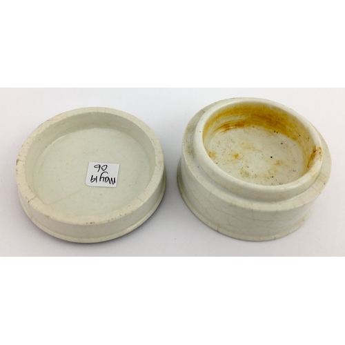 512 - SENIORS CARBOLIC TOOTH PASTE POT LID & BASE. (APL pg 531, 56) 2.25ins diam. Black transfer SENIOR’S ... 