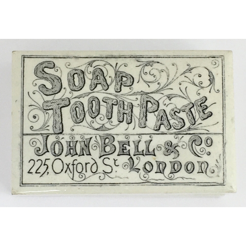 514 - LONDON SOAP TOOTH PASTE POT LID. (APL p 255, 38) 3.5 x 2.25ins. Rectangular shape lid, black transfe... 