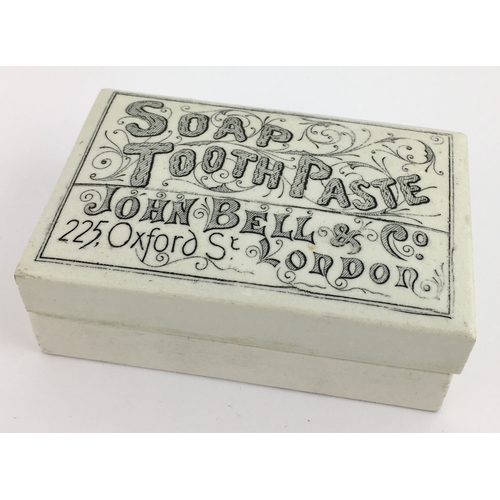 514 - LONDON SOAP TOOTH PASTE POT LID. (APL p 255, 38) 3.5 x 2.25ins. Rectangular shape lid, black transfe... 