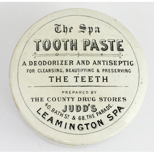 517 - LEAMINGTON SPA TOOTH PASTE POT LID & BASE. (APL pg 632, 17) 3ins diam. Black transfer THE SPA/ TOOTH... 