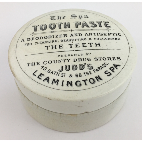 517 - LEAMINGTON SPA TOOTH PASTE POT LID & BASE. (APL pg 632, 17) 3ins diam. Black transfer THE SPA/ TOOTH... 