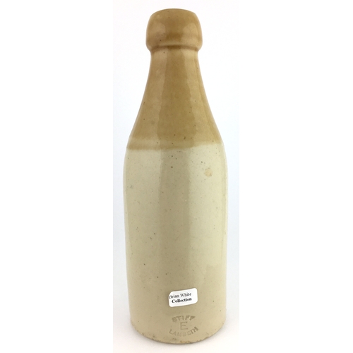 521 - ISLE OF WIGHT GINGER BEER BOTTLE. 8ins tall. T.t, ch, black transfer HOME BREWED/ GINGER BEER/ J.E. ... 