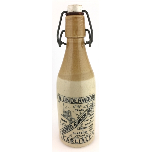 522 - CARLISLE GINGER BEER BOTTLE. 9ins tall to top of original swing stopper. T.t, ch, black transfer W. ... 