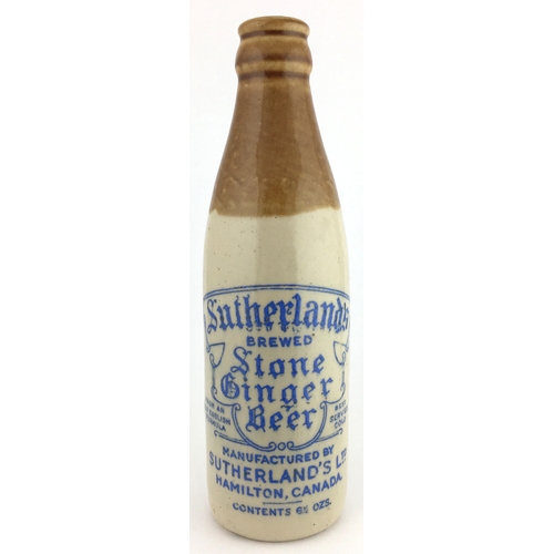 535 - CANADIAN GINGER BEER BOTTLE. 7.5ins tall. Ch, t.t, c.c, blue transfer SUTHERLANDS/ STONE/ GINGER/ BE... 