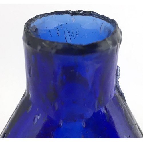 542 - DERBY ALL BRITISH INK. 2.25ins tall. Cobalt blue glass, triangular shape inkwell, sheared lip, embos... 