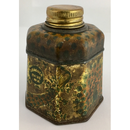 548 - SIGNET INKWELL. 3ins tall. Tapering 8 sided facetted tin, removable top section - glass ink inside -... 