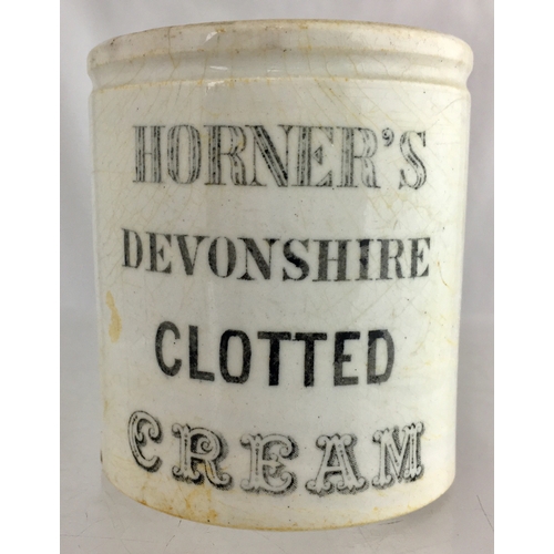 551 - HORNERS DEVONSHIRE CLOTTED CREAM POT. 3.25ins tall. Squat cylinder type, black transfer HORNER’S/ DE... 