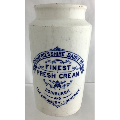 554 - EDINBURGH & LOCKERBIE CREAM POT. 5.25ins tall. White body, strong deep blue transfer DUMFRIESSHIRE D... 