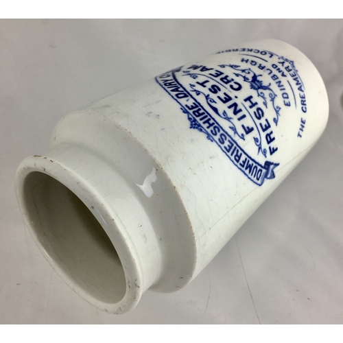 554 - EDINBURGH & LOCKERBIE CREAM POT. 5.25ins tall. White body, strong deep blue transfer DUMFRIESSHIRE D... 