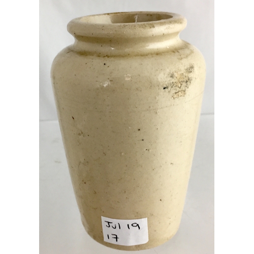 555 - BRADFORD CREAM POT. 4ins tall. Off white glaze, black transfer SCOTT’S/ SPECIAL CREAM (within ornate... 