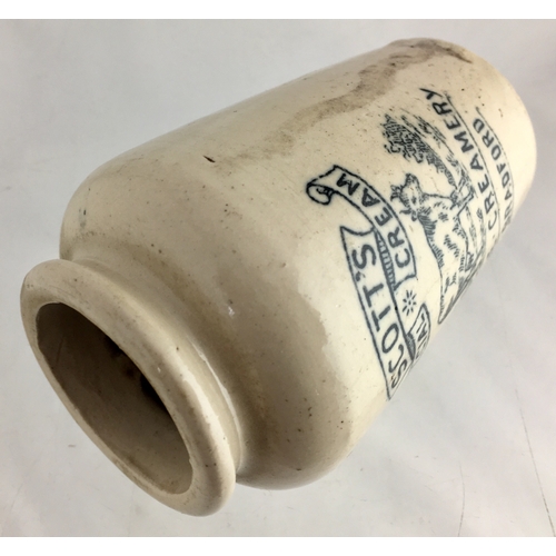 555 - BRADFORD CREAM POT. 4ins tall. Off white glaze, black transfer SCOTT’S/ SPECIAL CREAM (within ornate... 