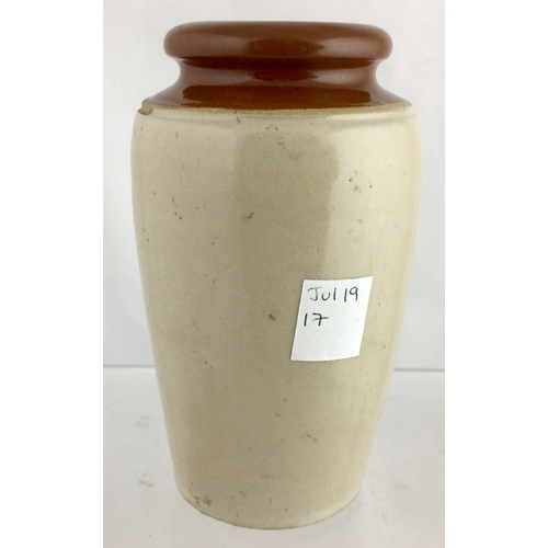 561 - SOMERSET CREAM POT. 5.25ins tall. Brown top, lower off white glaze, black transfer RICH THICK CREAM/... 