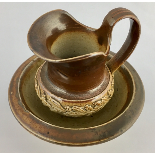 572 - MINIATURE BRAMPTON SALT GLAZE JUG & BOWL. Mini’ jug & bowl with raised vine detail, again variating ... 