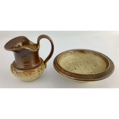 572 - MINIATURE BRAMPTON SALT GLAZE JUG & BOWL. Mini’ jug & bowl with raised vine detail, again variating ... 