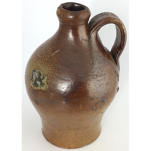 576 - SALT GLAZE FLAGON. 5.5ins tall. Small size, Dwight style bulbous bodied, rear handled, flagon - poss... 