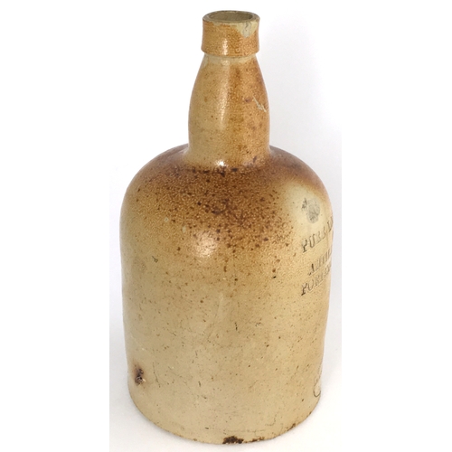 577 - PORTSMOUTH & PORTSEA SALT GLAZE STOUT BOTTLE. 8ins tall. Variating light tan salt glaze, cylindrical... 