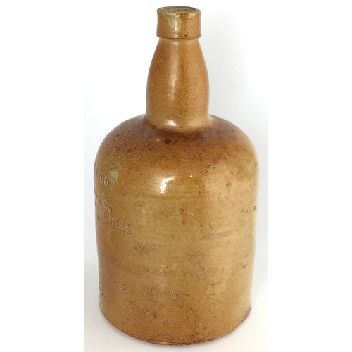 577 - PORTSMOUTH & PORTSEA SALT GLAZE STOUT BOTTLE. 8ins tall. Variating light tan salt glaze, cylindrical... 